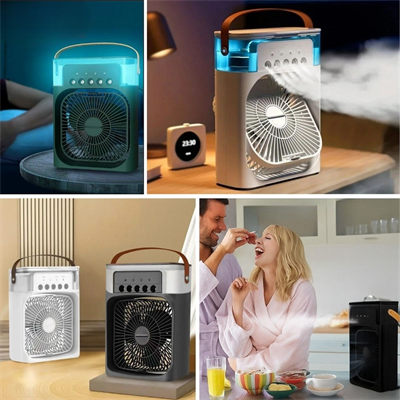 BUFFER® Taşınabilir 3 Farklı Mod Ayarlı 7 Farklı Led Işıklı Sulu Soğutmalı Taşınabilir Masaüstü USB Fan Vantilatör