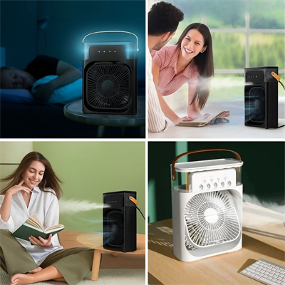 BUFFER® Taşınabilir 3 Farklı Mod Ayarlı 7 Farklı Led Işıklı Sulu Soğutmalı Taşınabilir Masaüstü USB Fan Vantilatör