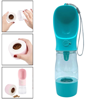 BUFFER® Taşınabilir Mama Hazneli Evcil Hayvan Suluğu Seyahat Kabı Kilitlenebilen Su Sızdırmaz 380ML