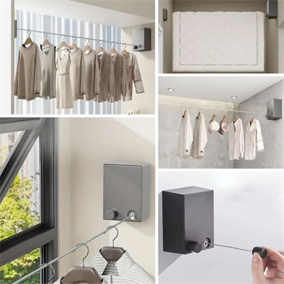 BUFFER® Teleskopik Çamaşır Kurutma Askısı, Pratik Geri Çekilebilir Çamaşır İpi