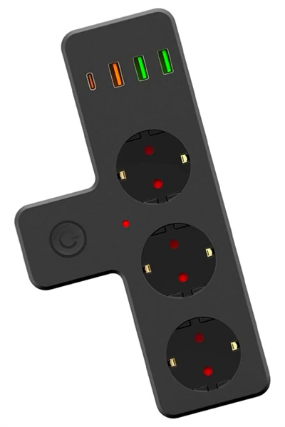 BUFFER® Termal Akım Korumalı 3 Adet Soket,3 Adet USB ve 1 Adet Type-C Girişli 20w Priz Model 3397