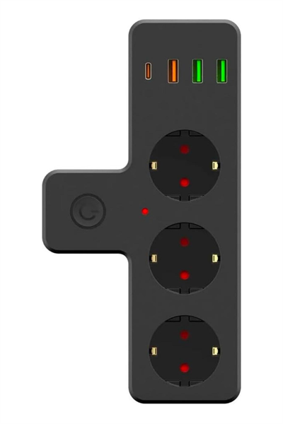 BUFFER® Termal Akım Korumalı 3 Adet Soket,3 Adet USB ve 1 Adet Type-C Girişli 20w Priz Model 3397