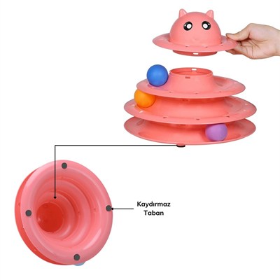 BUFFER® Tower Of Tracks Eğlenceli Üç Katlı Kedi Oyuncağı Seti Kedi Oyunu