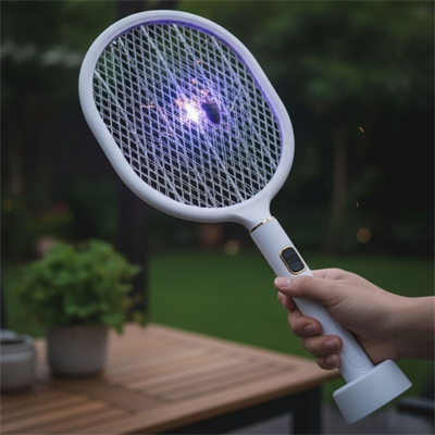 BUFFER® USB Şarjlı Beyaz Renk Kendiliğinden Standlı Şarj Göstergeli UV Işıklı Sinek Öldürme Raketi LTD-718