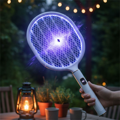 BUFFER® USB Şarjlı Beyaz Renk Kendiliğinden Standlı Şarj Göstergeli UV Işıklı Sinek Öldürme Raketi LTD-718