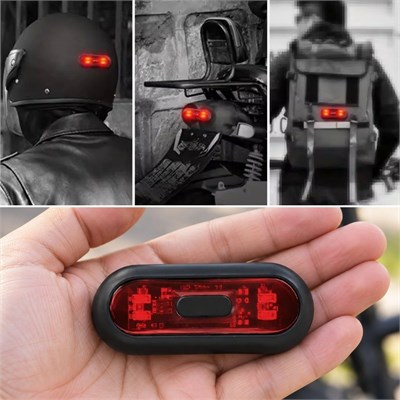 BUFFER USB Şarjlı Kırmızı LED Kask Flaşörü, Açma Kapama Düğmeli Siyah Oval Gövde, USB Kablolu 8,8 x 3,7 cm Kask Aydınlatma Işığı