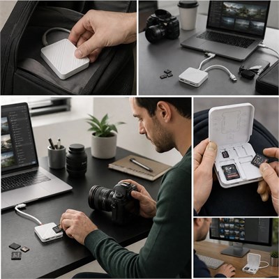 BUFFER® USB ve Type-C Uyumlu Çok Fonksiyonlu SD TF Kart Okuyucu, USB 3.0 5Gbps Yüksek Hızlı Veri Aktarım Adaptörü ve Kart Saklama Kutusu