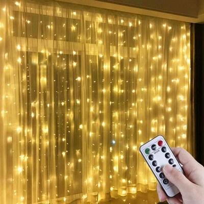 BUFFER® Uzaktan Kumandalı LED Perdeye Takılabilen Kancalı Işık Usb 3x3 Metre Peri Perde LED