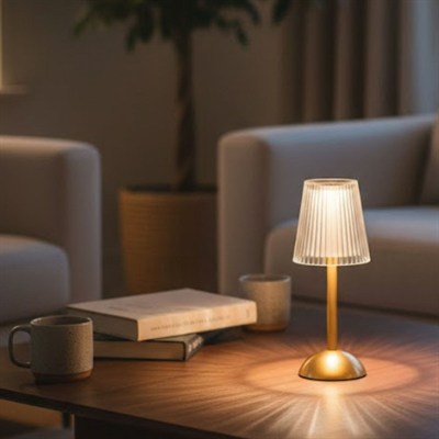 BUFFER® Uzun Klasik Çizgili Model LED Masa Lambası – Dokunmatik, 3 Renk Işık Modlu, Şarjlı Dekoratif Gece Lambası