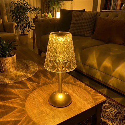 BUFFER® Uzun Klasik Gri Baklava Model LED Masa Lambası – Dokunmatik, 3 Renk Işık Modlu, Şarjlı Dekoratif Gece Lambası