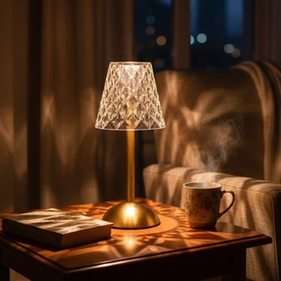 BUFFER® Uzun Klasik Şeffaf Baklava Model LED Masa Lambası – Dokunmatik, 3 Renk Işık Modlu, Şarjlı Dekoratif Gece Lambası