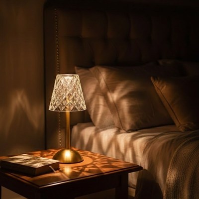 BUFFER® Uzun Klasik Şeffaf Baklava Model LED Masa Lambası – Dokunmatik, 3 Renk Işık Modlu, Şarjlı Dekoratif Gece Lambası