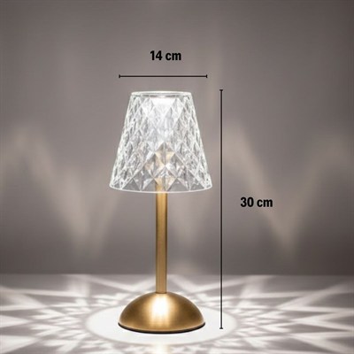 BUFFER® Uzun Klasik Şeffaf Baklava Model LED Masa Lambası – Dokunmatik, 3 Renk Işık Modlu, Şarjlı Dekoratif Gece Lambası