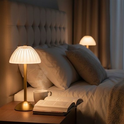 BUFFER® Uzun Mantar Çizgili Model LED Masa Lambası – Dokunmatik, 3 Renk Işık Modlu, Şarjlı Dekoratif Gece Lambası