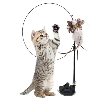 BUFFER® Vantuzlu Tüylü Zilli Olta Kedi Oyuncağı 2 Oltalı