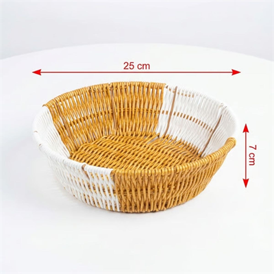 BUFFER® Yuvarlak Çift Renkli Plastik Rattan Ekmek ve Meyve Sepeti - Çok Amaçlı Banyo ve Mutfak Düzenleyici - Yıkanabilir Tezgâh Üstü Organizer