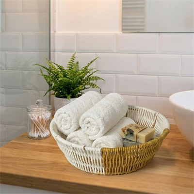 BUFFER® Yuvarlak Çift Renkli Plastik Rattan Ekmek ve Meyve Sepeti - Çok Amaçlı Banyo ve Mutfak Düzenleyici - Yıkanabilir Tezgâh Üstü Organizer