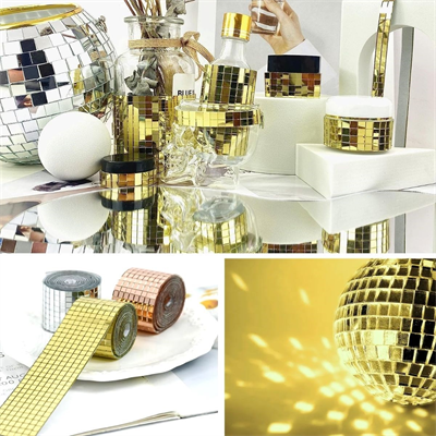 BUFFER®1 Metre Uzunluğunda Gold Renk Aynalı Mozaik Taşlı Dekor Bandı 4 cm x 1 mt