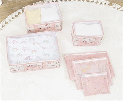 Baby 6lı Desenli Fileli Bavul Valiz İçi Düzenleyici Çok Amaçlı Organizer (pembe)