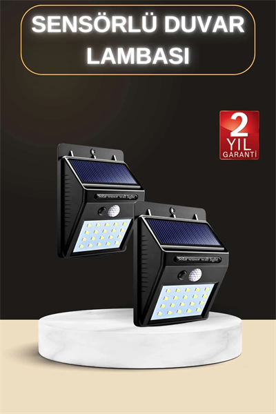 Bahçe Aydınlatma Sensörlü Güneş Enerjili Duvar Lambası 40 Led Işık