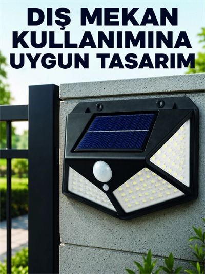 Bahçe Balkon Garaj ve Girişler İçin Güneş Enerjili Hareket Sensörlü LED Duvar Lambası