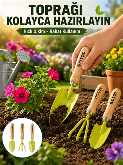 Bahçe El Aletleri Seti Toprak Düzenleme ve Dikim Aparatı