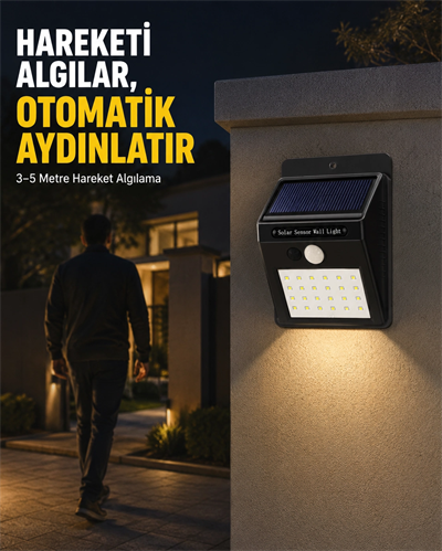 Bahçe ve Veranda İçin Güneş Paneli ile Otomatik Şarj Olan LED Duvar Lambası