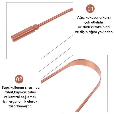 Bakır Oil Pulling Yağ Çekme Dil Plak Temizleme Aleti Dil Fırçası Sıyırıcı Dil Kaşığı (3936)
