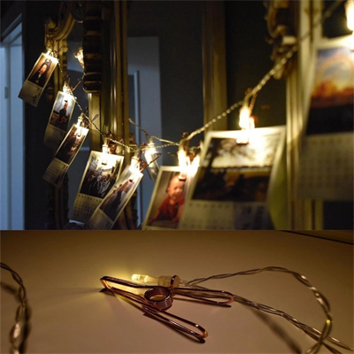 Bakır Renkli Led Işıklı Fotoğraf Asma Işık Süsleme Mandalları Bx40