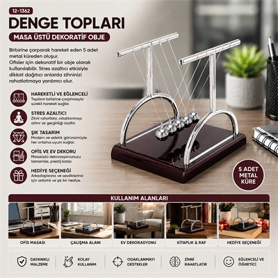 Balance Balls Büyük Newton - Metal Denge Topları Masa Üstü Bx40