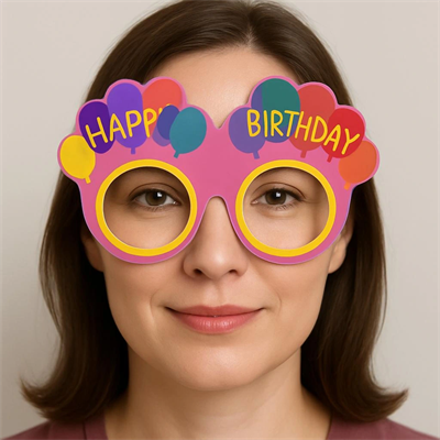 Balon Desenli Karton Doğum Günü Gözlükleri 6 Adet Pembe Renk