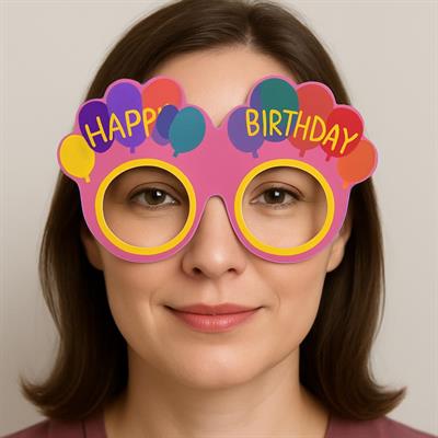 Balon Desenli Karton Doğum Günü Gözlükleri 6 Adet Pembe Renk (3936)