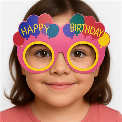 Balon Desenli Karton Doğum Günü Gözlükleri 6 Adet Pembe Renk