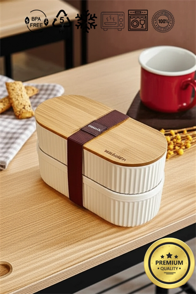 Bambu Kahvaltılık Saklama Kabı İki Bölmeli Büyük Lunch Box