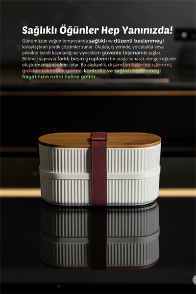 Bambu Kapaklı Lunch Box Kahvaltılık Saklama Kabı Large Bölmeli