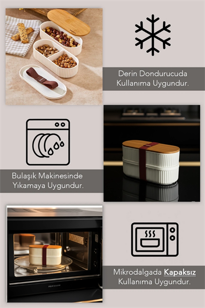 Bambu Kapaklı Lunch Box Kahvaltılık Saklama Kabı Large Bölmeli