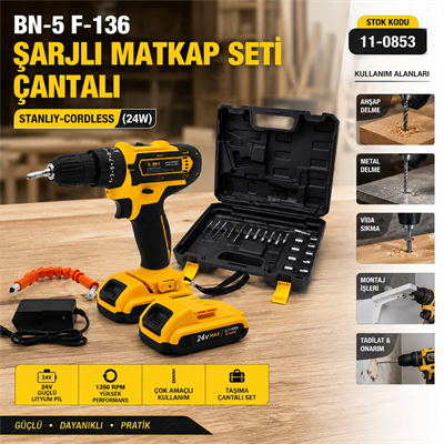 Banco Bn-5 F-136 Stanlıy Sarı 24w Professıonal Şarjlı Darbeli Matkap Seti Çantalı Bx40
