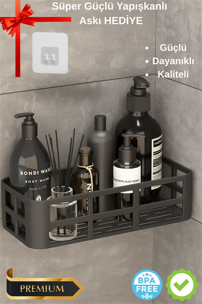 Banyo Düzenleyici Organizer Şampuanlık Havlupan Askısı Havluluk Siyah Banyo Duş Rafı Mutfak Rafı