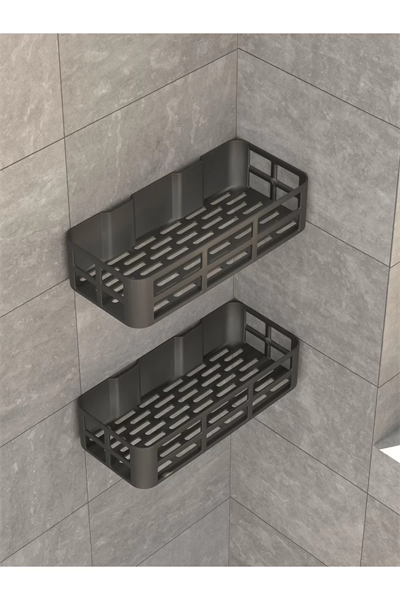 Banyo Düzenleyici Organizer Şampuanlık Havlupan Askısı Havluluk Siyah Banyo Duş Rafı Mutfak Rafı