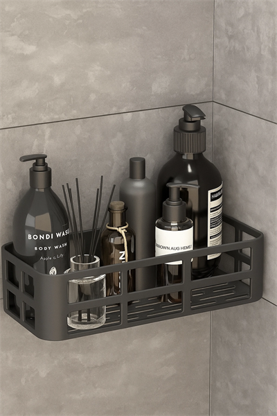 Banyo Düzenleyici Organizer Şampuanlık Havlupan Askısı Havluluk Siyah Banyo Duş Rafı Mutfak Rafı