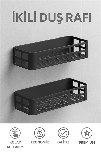 Banyo Düzenleyici Şampuanlık Sabunluk 2 Li Set Lamalı Güçlü Kaliteli Yapışkanlı Duş Rafı Organizer