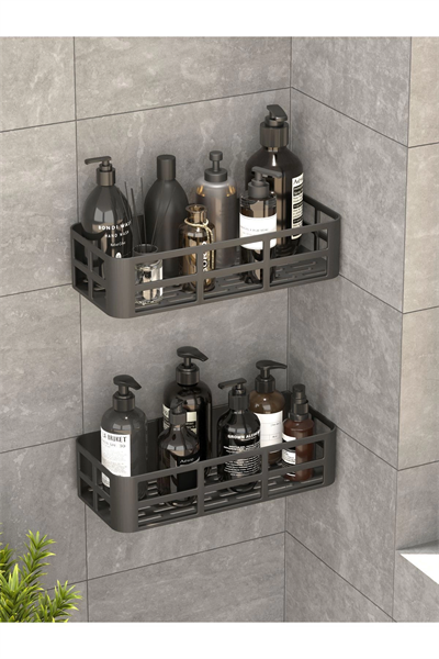 Banyo Düzenleyici Şampuanlık Sabunluk 2 Li Set Lamalı Güçlü Kaliteli Yapışkanlı Duş Rafı Organizer