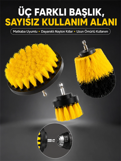 Banyo ve Mutfak İçin Matkap Ucu Temizlik Fırçası 3’lü Set