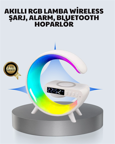 Başucu İçin Tasarlanmış Kablosuz Şarjlı Gece Lambası ve Bluetooth Ses Sistemi