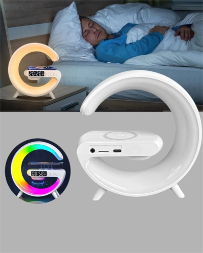 Başucu İçin Tasarlanmış Kablosuz Şarjlı Gece Lambası ve Bluetooth Ses Sistemi