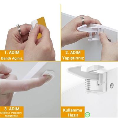Bebek Çocuk Güvenliği Korumalı Yapışkan Çekmece ve Dolap İçin Tutucu Gizli Güvenlik Kilidi (3936)