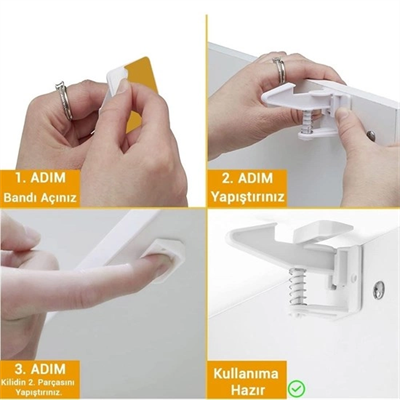 Bebek Çocuk Güvenliği Korumalı Yapışkan Çekmece Ve Dolap İçin Tutucu Gizli Güvenlik Kilidi Bx40