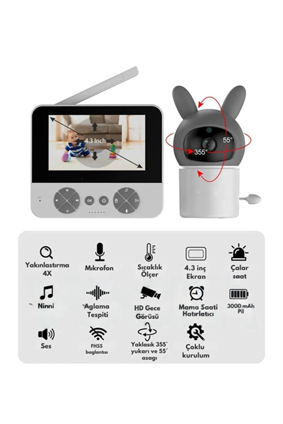 Bebek Kamerası Kumandalı Monitörlü Karşılıklı Konuşma Özellikli , Hatırlatıcılı Ip Bebek Kamerası
