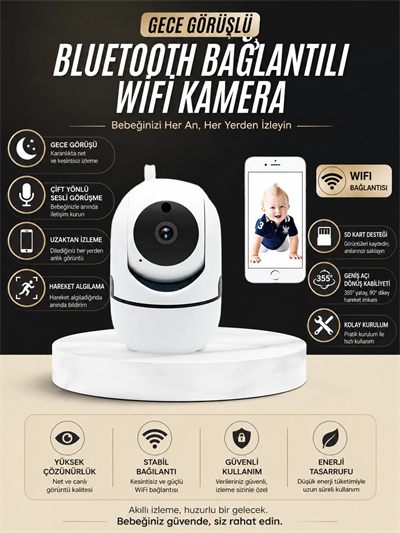 Bebek Takip Kamerası  Gece Görüşlü WiFi Güvenlik Kamerası