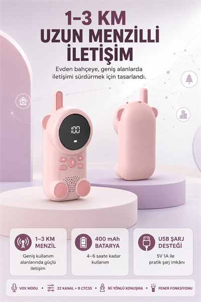 Bebek Telsizi LCD Ekran VOX İki Yönlü İletişim USB Şarj Hafif
